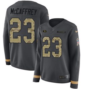 49ers #23 christian mccaffrey anthracite salute to service women's stitched nfl limited therma long sleeve cheap jersey
