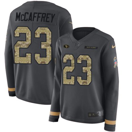 49ers #23 christian mccaffrey anthracite salute to service women's stitched nfl limited therma long sleeve cheap jersey