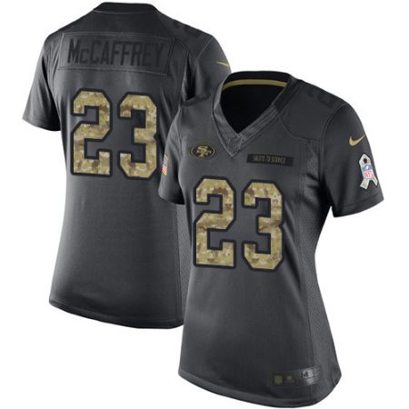 49ers #23 Christian McCaffrey Black Women's Stitched NFL Limited 2016 Salute to Service Jersey