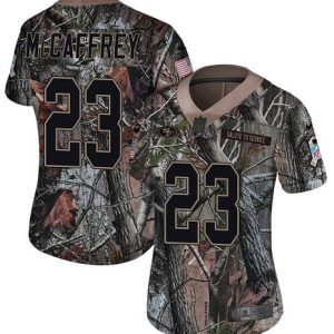 49ers #23 christian mccaffrey camo women's stitched nfl limited rush realtree wholesale jersey