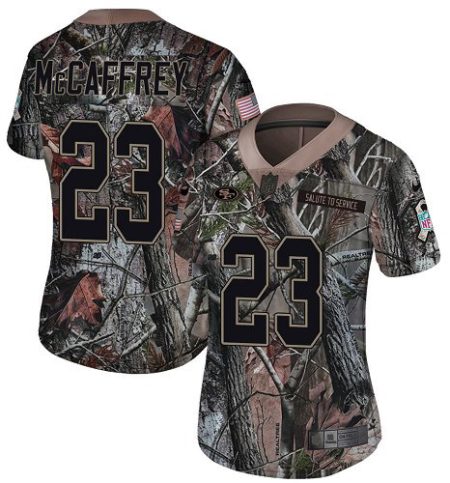 49ers #23 christian mccaffrey camo women's stitched nfl limited rush realtree wholesale jersey