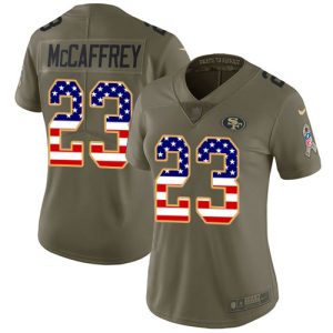 49ers #23 christian mccaffrey olive/usa flag women's stitched nfl limited 2017 salute to service wholesale jersey
