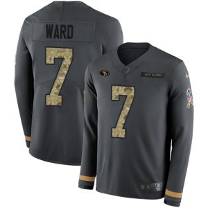 49ers #7 Charvarius Ward Anthracite Salute to Service Youth Stitched NFL Limited Therma Long Sleeve Jersey