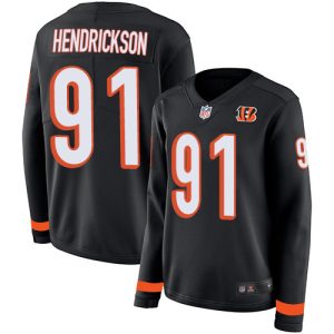 bengals #91 trey hendrickson black team color women's stitched nfl limited therma long sleeve wholesale jersey
