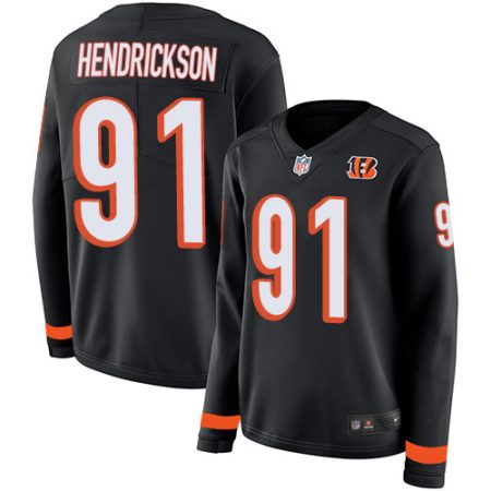 bengals #91 trey hendrickson black team color women's stitched nfl limited therma long sleeve wholesale jersey