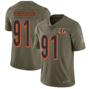 Bengals #91 Trey Hendrickson Olive Youth Stitched NFL Limited 2017 Salute To Service Jersey