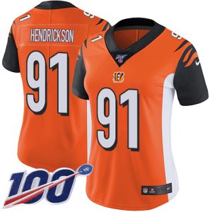bengals #91 trey hendrickson orange alternate women's stitched nfl 100th season vapor untouchable limited wholesale jersey