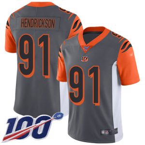 Bengals #91 Trey Hendrickson Silver Youth Stitched NFL Limited Inverted Legend 100th Season Jersey