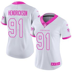 Bengals #91 Trey Hendrickson White/Pink Women's Stitched NFL Limited Rush Fashion Jersey