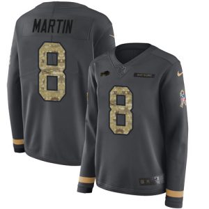 Bills #8 Sam Martin Anthracite Salute to Service Women's Stitched NFL Limited Therma Long Sleeve Jersey