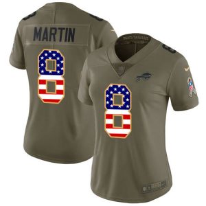 Bills #8 Sam Martin Olive/USA Flag Women's Stitched NFL Limited 2017 Salute To Service Jersey
