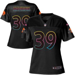 Browns #39 Lucas Havrisik Black Women's NFL Fashion Game Jersey