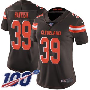 Browns #39 Lucas Havrisik Brown Team Color Women's Stitched NFL 100th Season Vapor Untouchable Limited Jersey