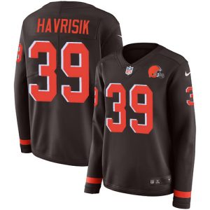 Browns #39 Lucas Havrisik Brown Team Color Women's Stitched NFL Limited Therma Long Sleeve Jersey