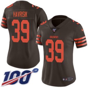 Browns #39 Lucas Havrisik Brown Women's Stitched NFL Limited Rush 100th Season Jersey