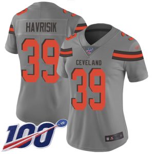 Browns #39 Lucas Havrisik Gray Women's Stitched NFL Limited Inverted Legend 100th Season Jersey