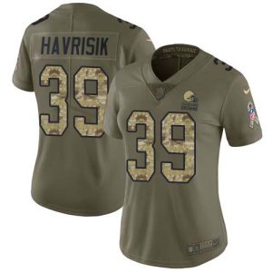 Browns #39 Lucas Havrisik Olive/Camo Women's Stitched NFL Limited 2017 Salute To Service Jersey