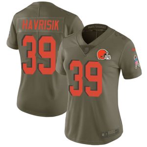 Browns #39 Lucas Havrisik Olive Women's Stitched NFL Limited 2017 Salute To Service Jersey