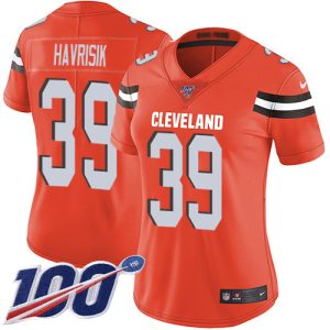 wholesale Browns #39 Lucas Havrisik Orange Alternate Women's Stitched NFL 100th Season Vapor Untouchable Limited Jersey