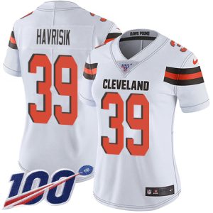 cheap Browns #39 Lucas Havrisik White Women's Stitched NFL 100th Season Vapor Untouchable Limited Jersey