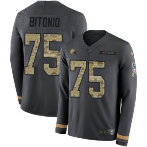 wholesale Browns #75 Joel Bitonio Anthracite Salute to Service Youth Stitched NFL Limited Therma Long Sleeve Jersey
