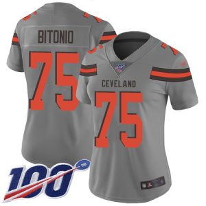 wholesale Browns #75 Joel Bitonio Gray Women's Stitched NFL Limited Inverted Legend 100th Season Jersey