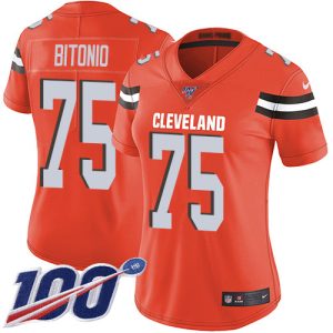 Browns #75 Joel Bitonio Orange Alternate Women's Stitched NFL 100th Season Vapor Untouchable Limited Jersey