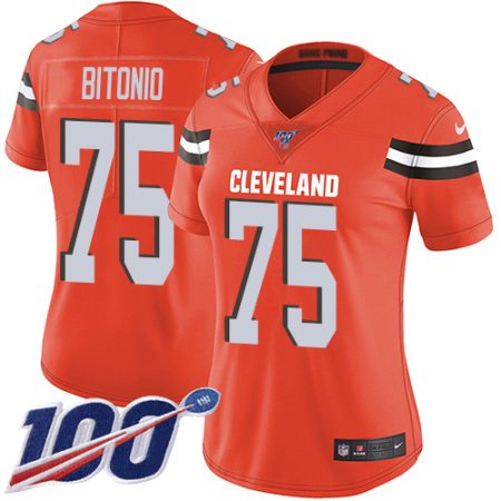 Browns #75 Joel Bitonio Orange Alternate Women's Stitched NFL 100th Season Vapor Untouchable Limited Jersey