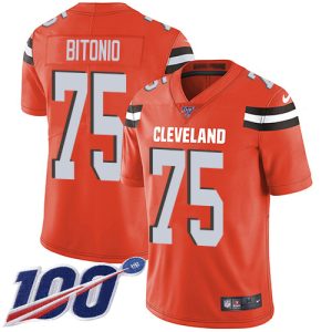 browns #75 joel bitonio orange alternate youth stitched nfl 100th season vapor untouchable limited wholesale jersey