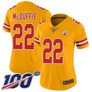 Chiefs #22 Trent McDuffie Gold Women's Stitched NFL Limited Inverted Legend 100th Season Jersey