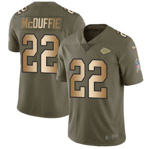 Chiefs #22 Trent McDuffie Olive/Gold Youth Stitched NFL Limited 2017 Salute To Service Jersey