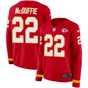 wholesale Chiefs #22 Trent McDuffie Red Team Color Women's Stitched NFL Limited Therma Long Sleeve Jersey