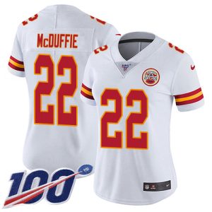Chiefs #22 Trent McDuffie White Women's Stitched NFL 100th Season Vapor Limited Jersey