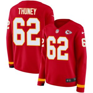 cheap Chiefs #62 Joe Thuney Red Team Color Women's Stitched NFL Limited Therma Long Sleeve Jersey