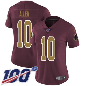 Commanders #10 Kazmeir Allen Burgundy Red Alternate Women's Stitched NFL 100th Season Vapor Limited Jersey
