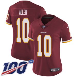 commanders #10 kazmeir allen burgundy red team color women's stitched nfl 100th season vapor limited wholesale jersey