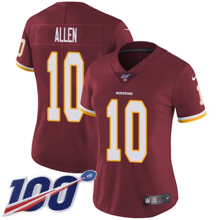commanders #10 kazmeir allen burgundy red team color women's stitched nfl 100th season vapor limited wholesale jersey