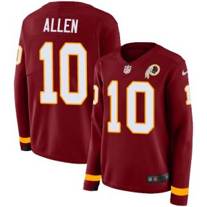 Commanders #10 Kazmeir Allen Burgundy Red Team Color Women's Stitched NFL Limited Therma Long Sleeve Jersey