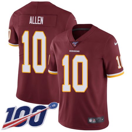 Commanders #10 Kazmeir Allen Burgundy Red Team Color Youth Stitched NFL 100th Season Vapor Limited Jersey