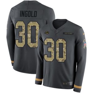 wholesale Dolphins #30 Alec Ingold Anthracite Salute to Service Youth Stitched NFL Limited Therma Long Sleeve Jersey
