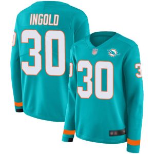 wholesale Dolphins #30 Alec Ingold Aqua Green Team Color Women's Stitched NFL Limited Therma Long Sleeve Jersey