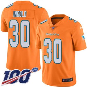 Dolphins #30 Alec Ingold Orange Youth Stitched NFL Limited Rush 100th Season Jersey
