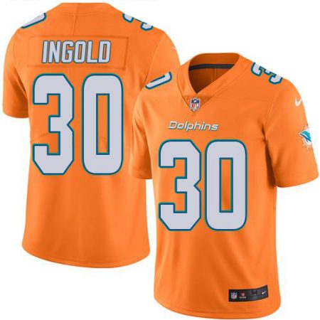 wholesale Dolphins #30 Alec Ingold Orange Youth Stitched NFL Limited Rush Jersey