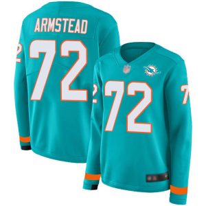 wholesale Dolphins #72 Terron Armstead Aqua Green Team Color Women's Stitched NFL Limited Therma Long Sleeve Jersey