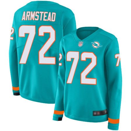 wholesale Dolphins #72 Terron Armstead Aqua Green Team Color Women's Stitched NFL Limited Therma Long Sleeve Jersey