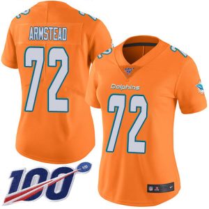 wholesale Dolphins #72 Terron Armstead Orangen Women's Stitched NFL Limited Rush 100th Season Jersey