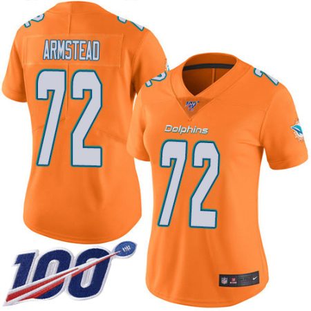 wholesale Dolphins #72 Terron Armstead Orangen Women's Stitched NFL Limited Rush 100th Season Jersey