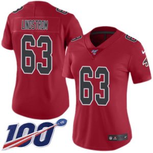 wholesale Falcons #63 Chris Lindstrom Red Stitched Women's NFL Limited Rush 100th Season Jersey