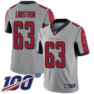 wholesale Falcons #63 Chris Lindstrom Silver Stitched Youth NFL Limited Inverted Legend 100th Season Jersey