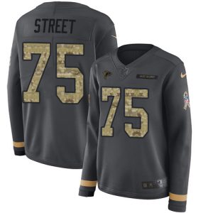 Falcons #75 Kentavius Street Anthracite Salute to Service Stitched Women's NFL Limited Therma Long Sleeve Jersey